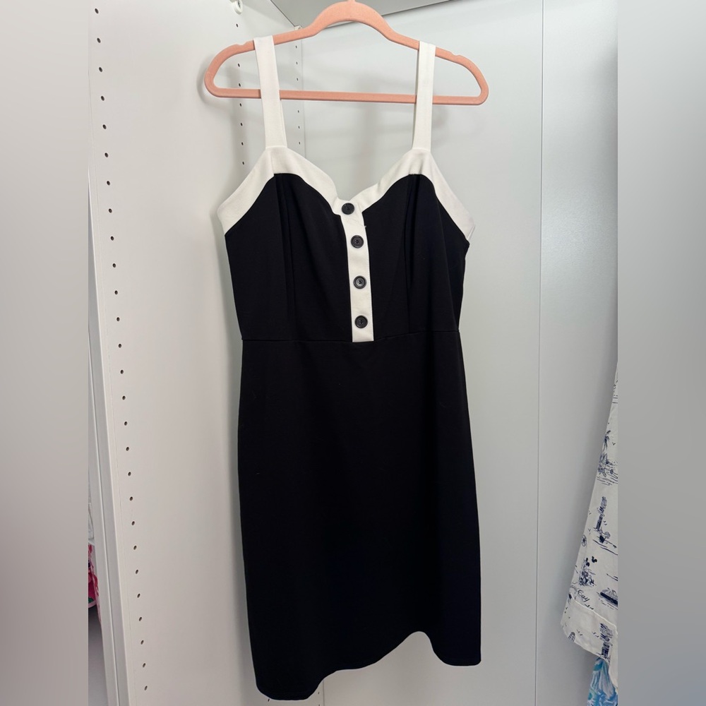 Elegant Black and White Buttoned Dress